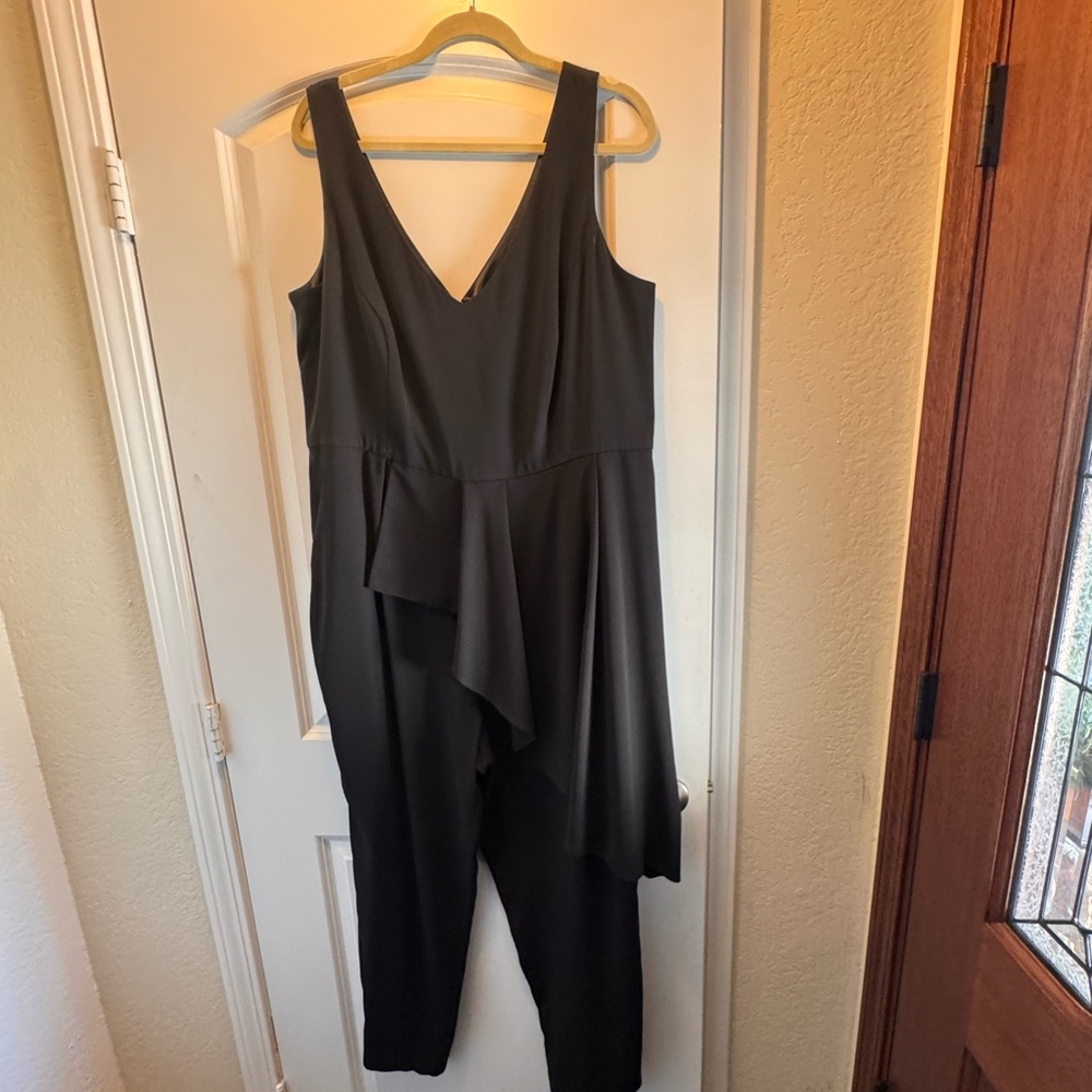 City Chic Black V-Neck Draped Jumpsuit